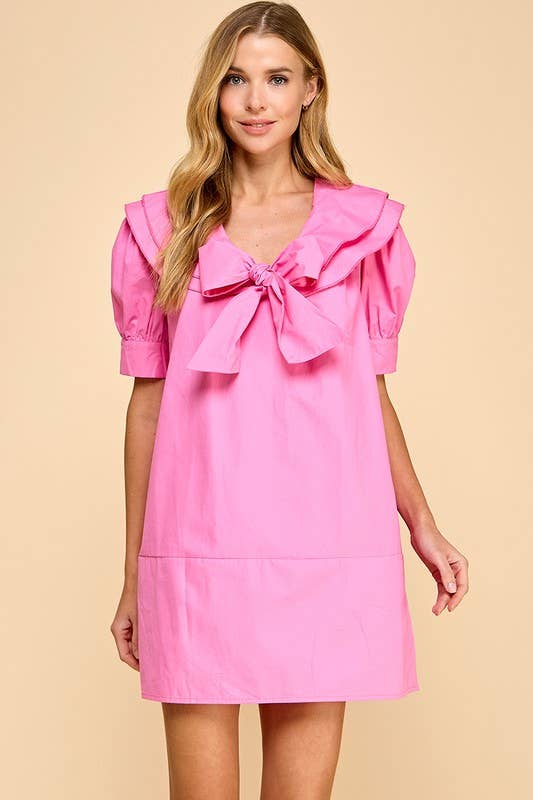 Wide Sailor Collar Front Bow Tie Shift Dress