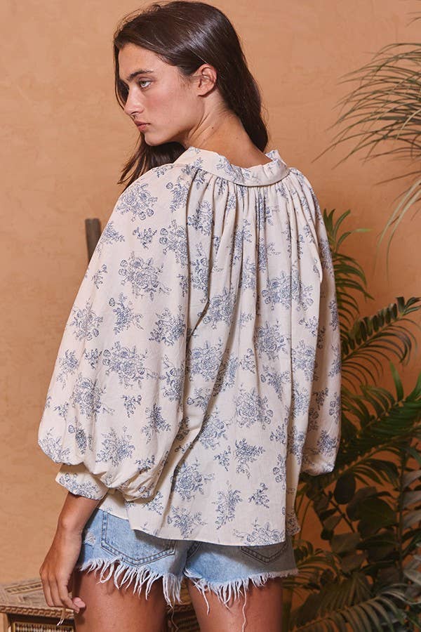 Pleated Floral Blouse Top