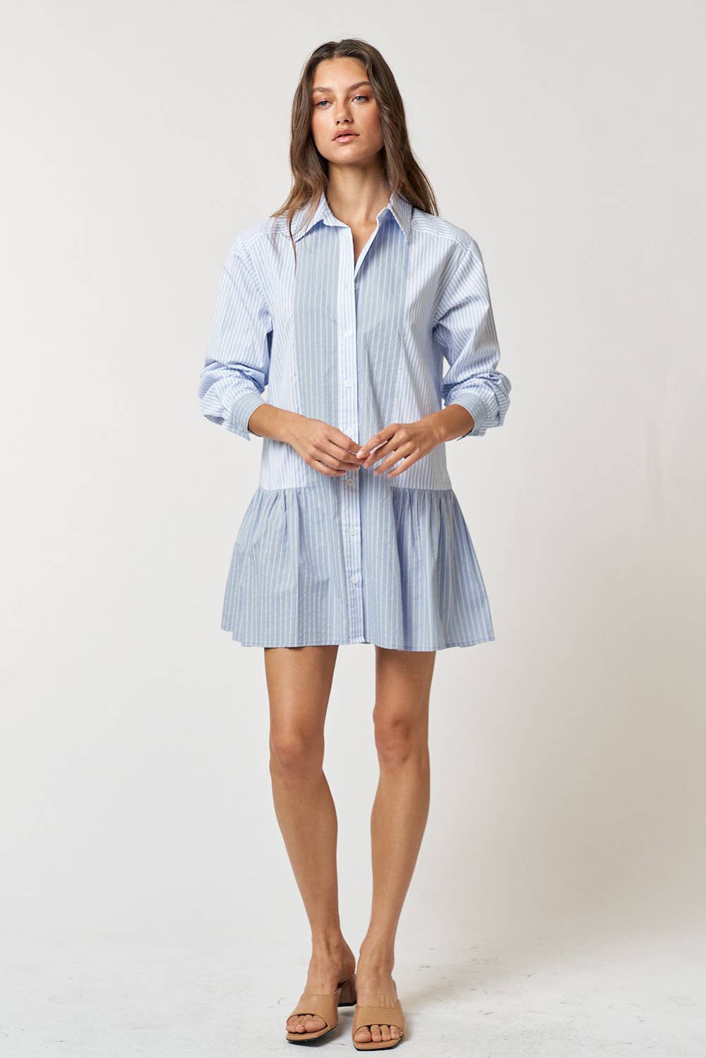 STRIPE BUTTON UP COLLARED MINI SHIRT DRESS