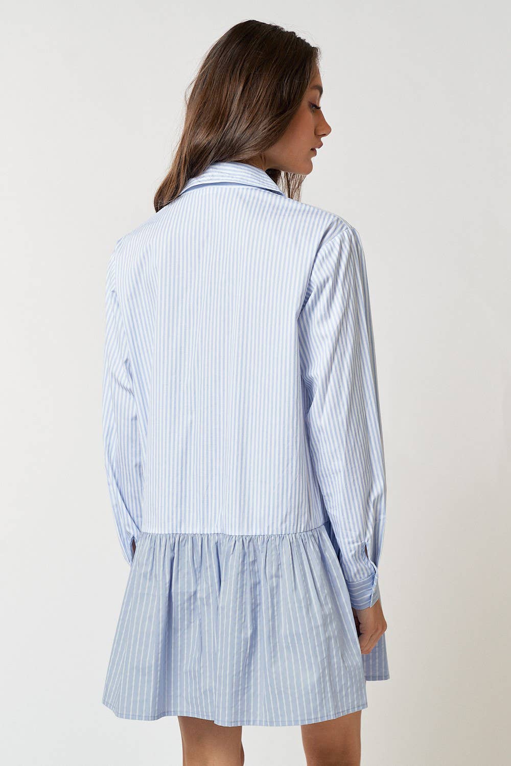 STRIPE BUTTON UP COLLARED MINI SHIRT DRESS