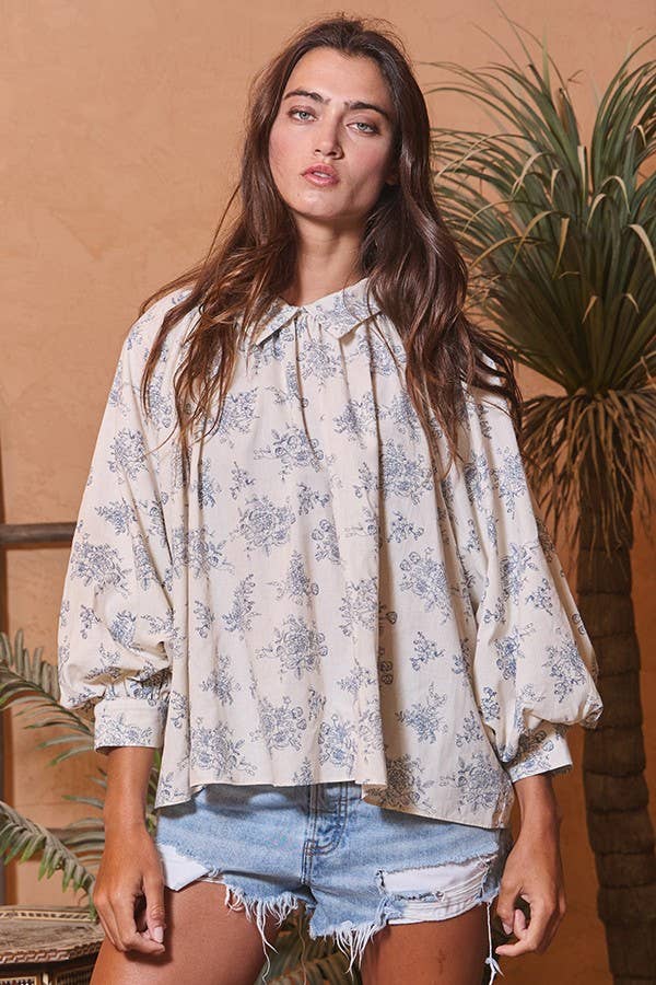 Pleated Floral Blouse Top