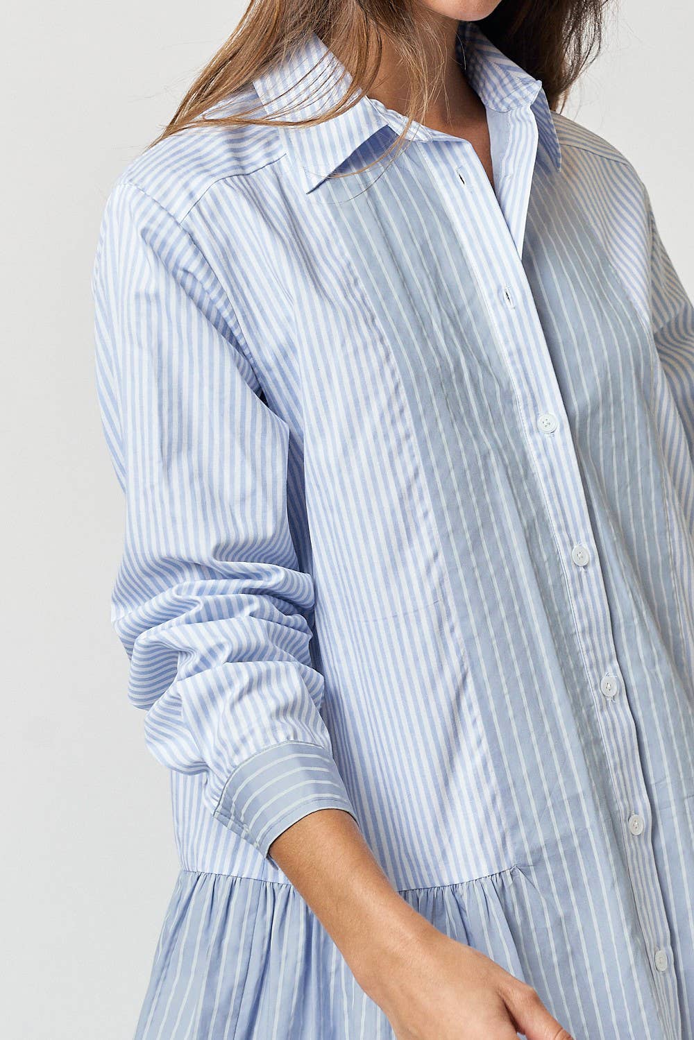 STRIPE BUTTON UP COLLARED MINI SHIRT DRESS