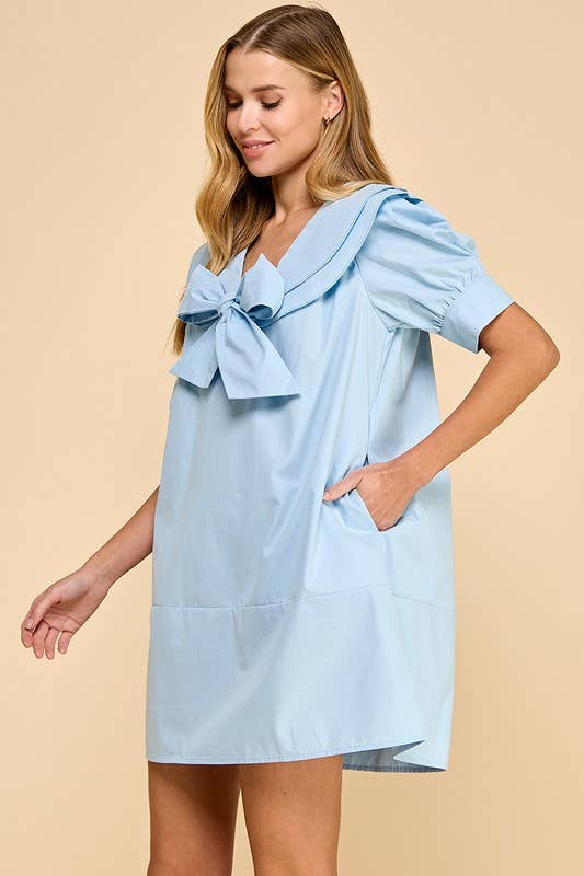 Wide Sailor Collar Front Bow Tie Shift Dress