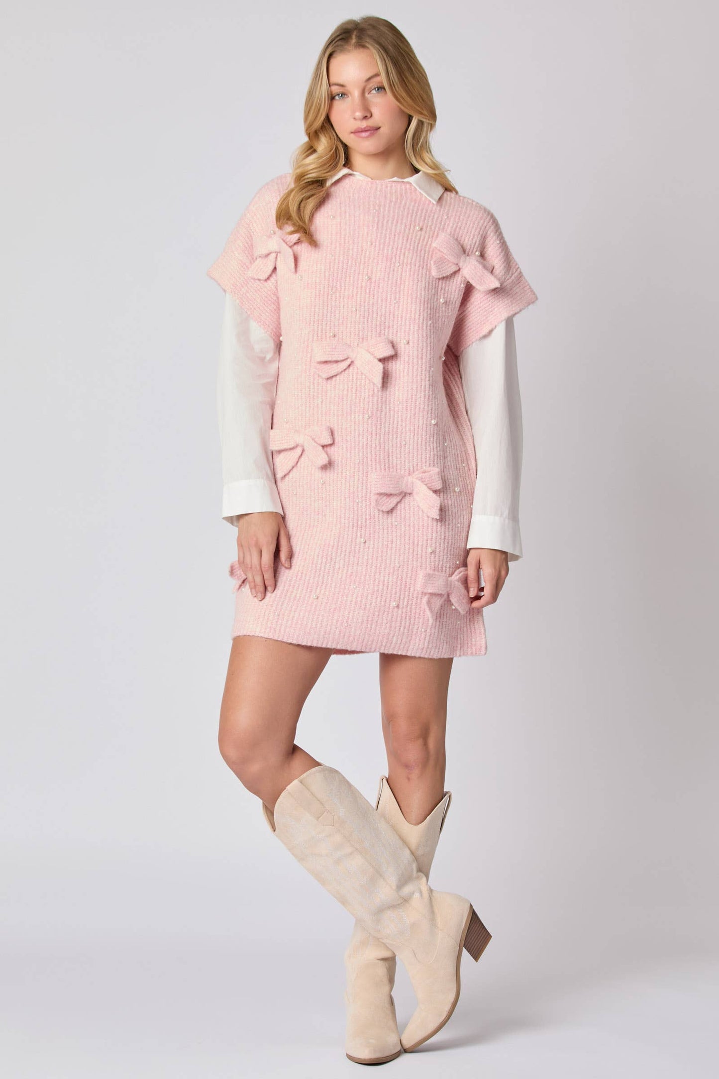 Bow & Pearl Sweater Dress