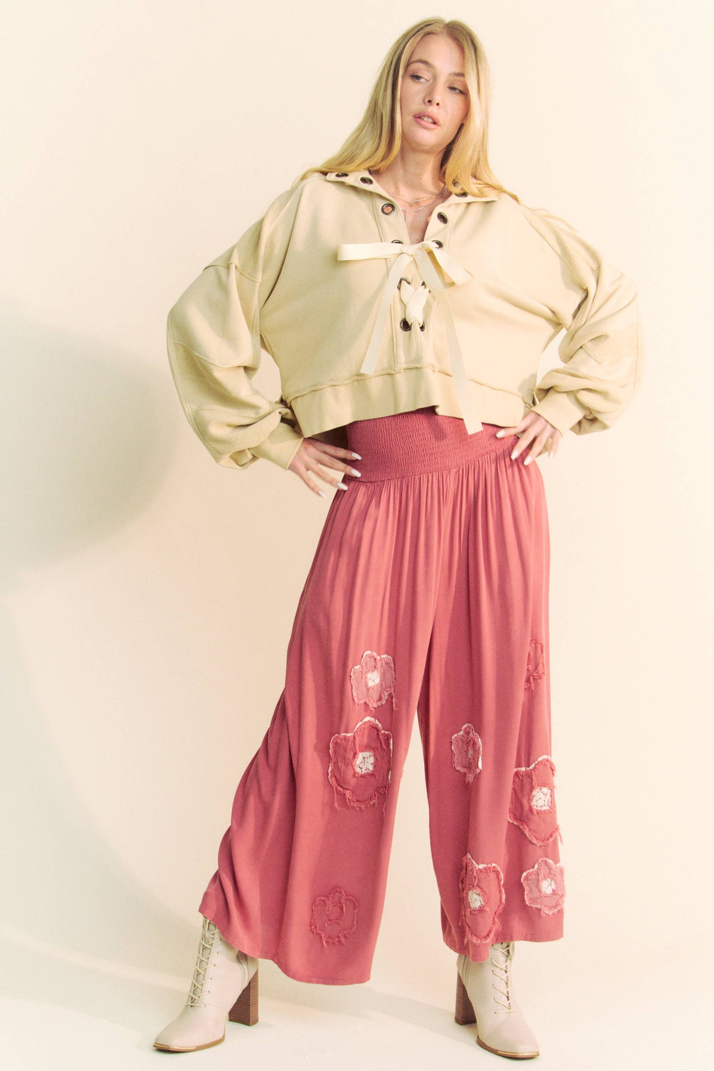 Eyelet Lace Up Pullover