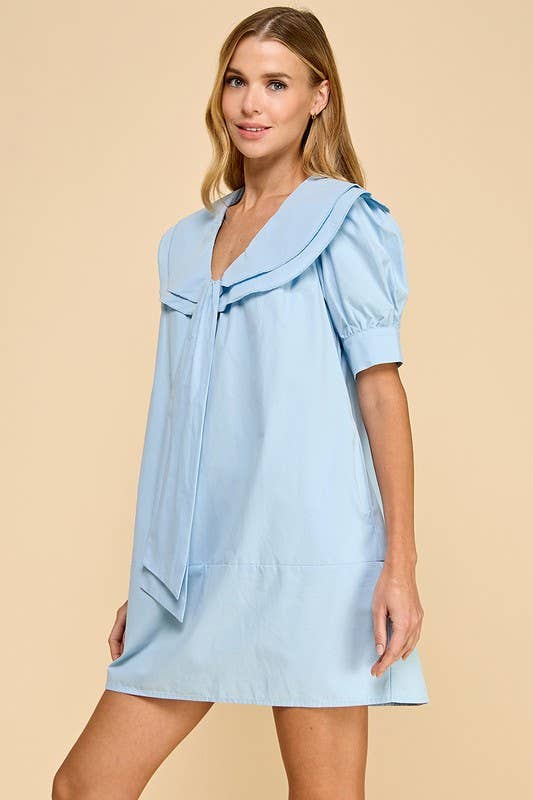 Wide Sailor Collar Front Bow Tie Shift Dress