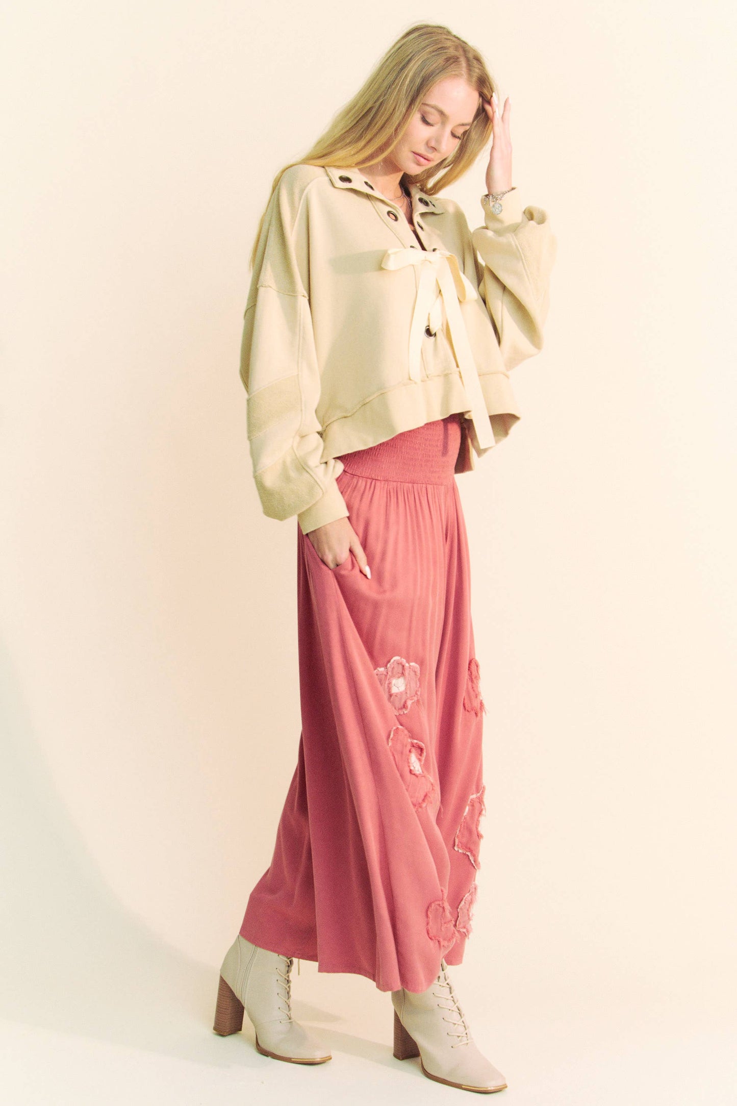 Eyelet Lace Up Pullover