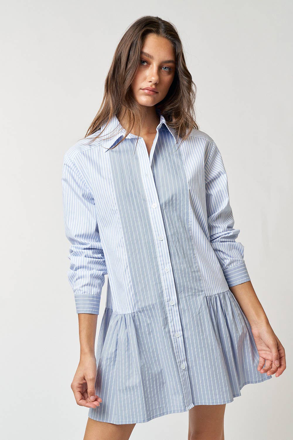 STRIPE BUTTON UP COLLARED MINI SHIRT DRESS
