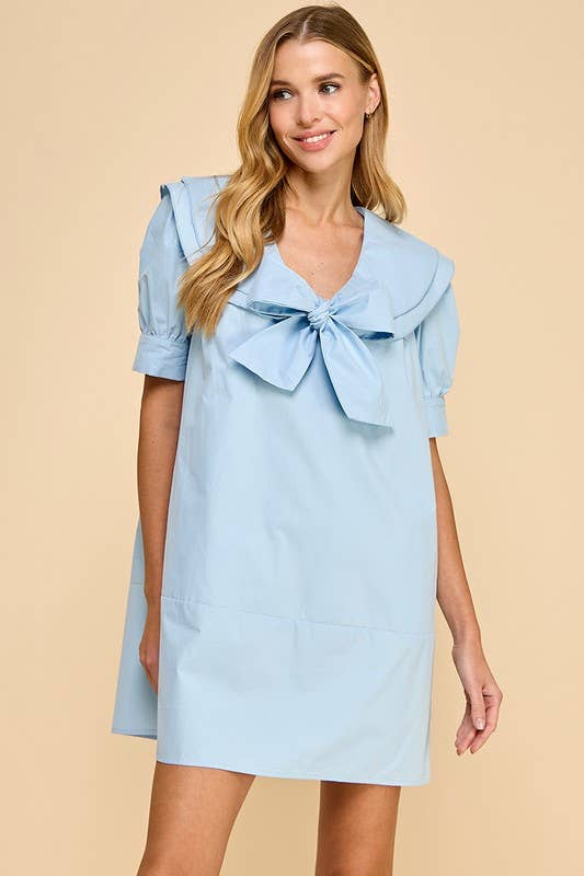 Wide Sailor Collar Front Bow Tie Shift Dress