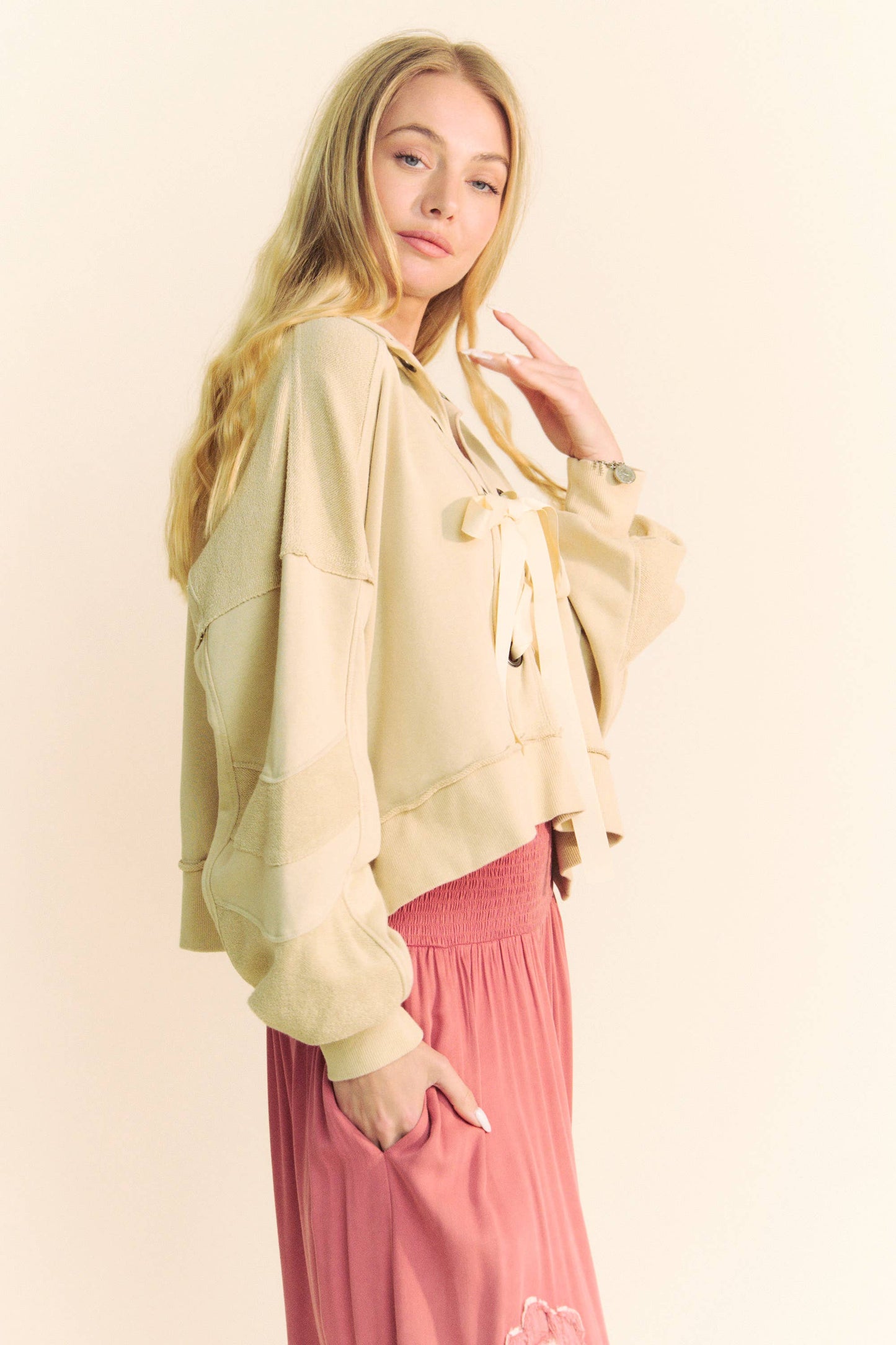 Eyelet Lace Up Pullover