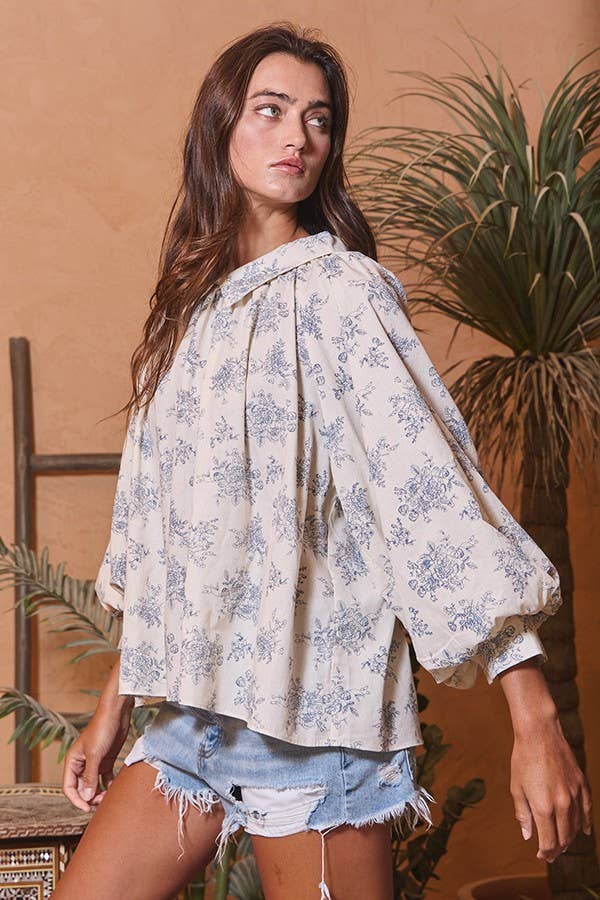 Pleated Floral Blouse Top